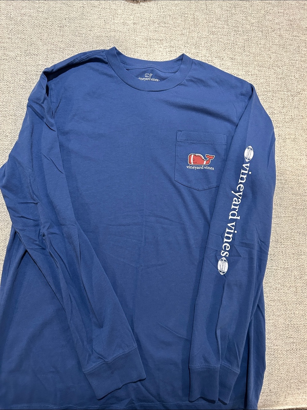 Vineyard Vines Blue Long-Sleeve Pocket Tee with Sleeve Logo